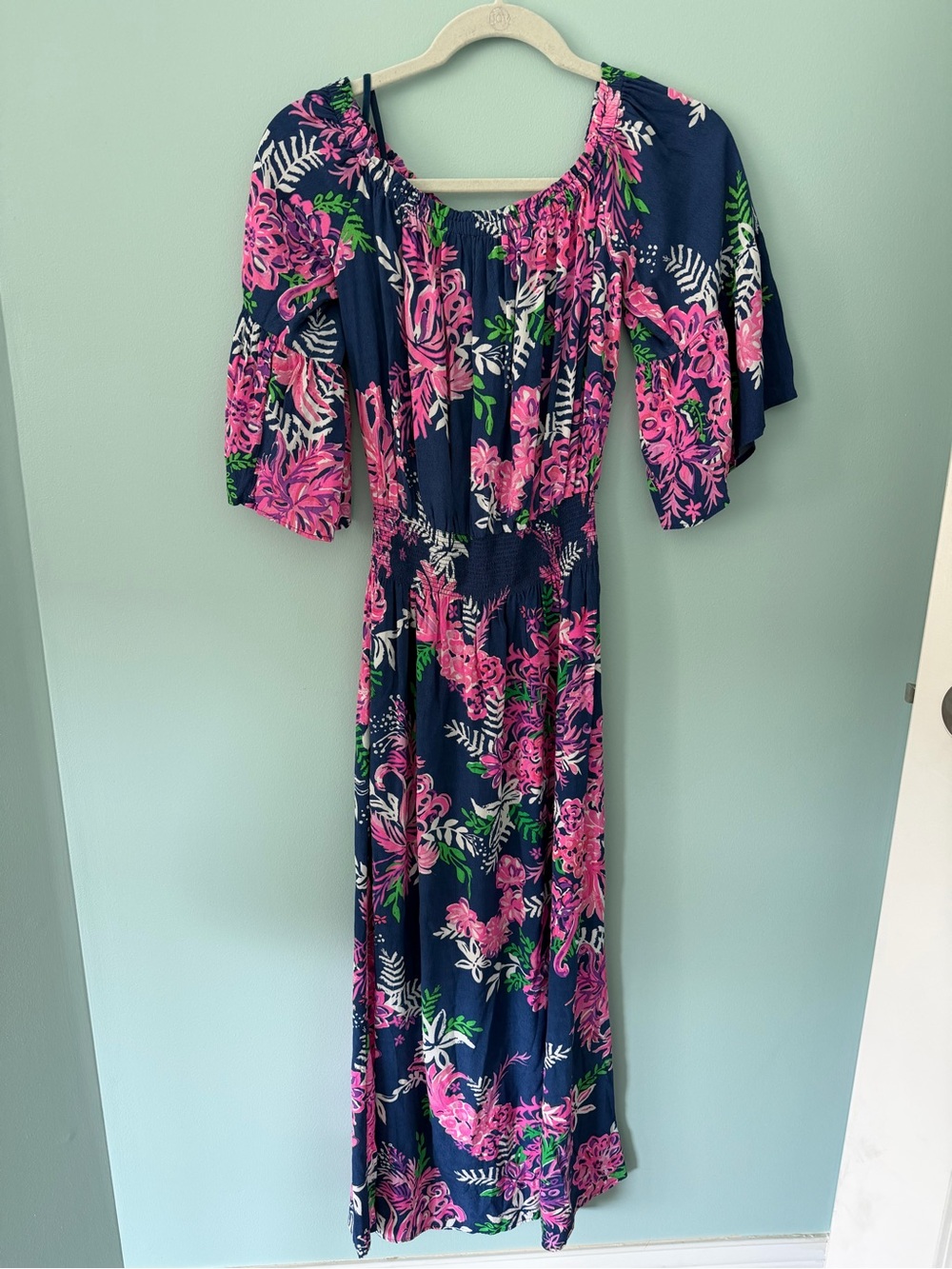 Lilly Pulitzer Navy Maxi Dress with Pink Floral Print